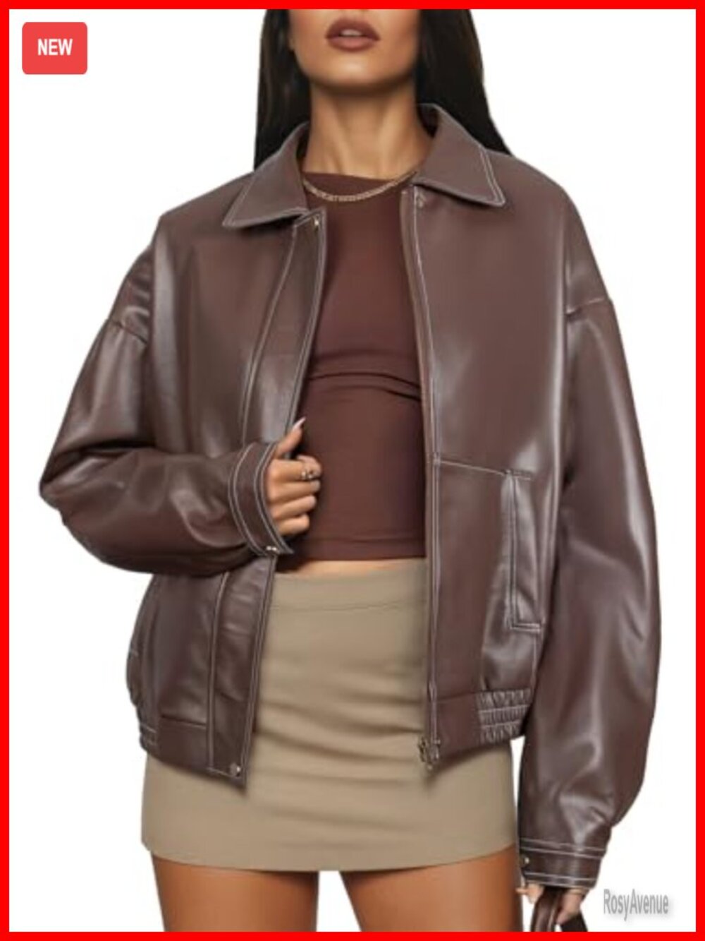 Faux Leather Jacket Women Motorcycle Bomber Zip Up Oversized Fall Winter Coat